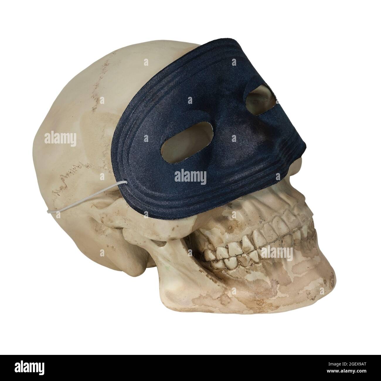 Cranio che indossa una maschera nera - percorso incluso Foto Stock