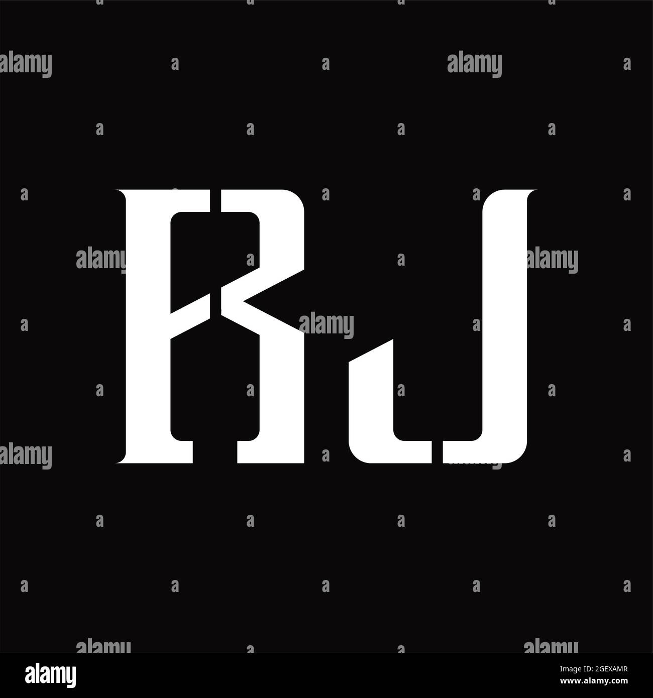 Logo RJ monogramma con sezione centrale su modello di design nero Illustrazione Vettoriale