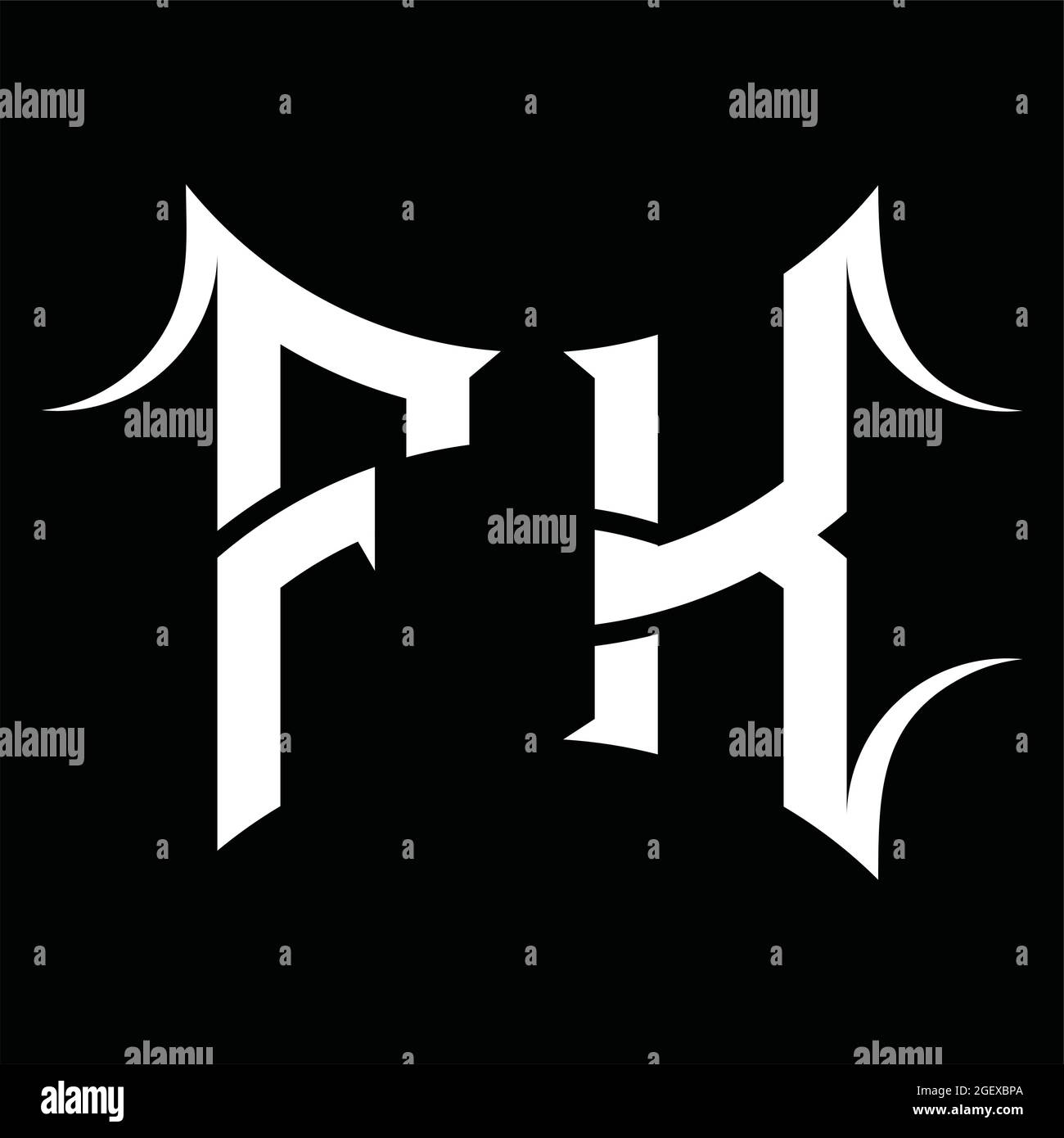 Monogramma con logo FK con sezione centrale su modello di disegno nero Illustrazione Vettoriale