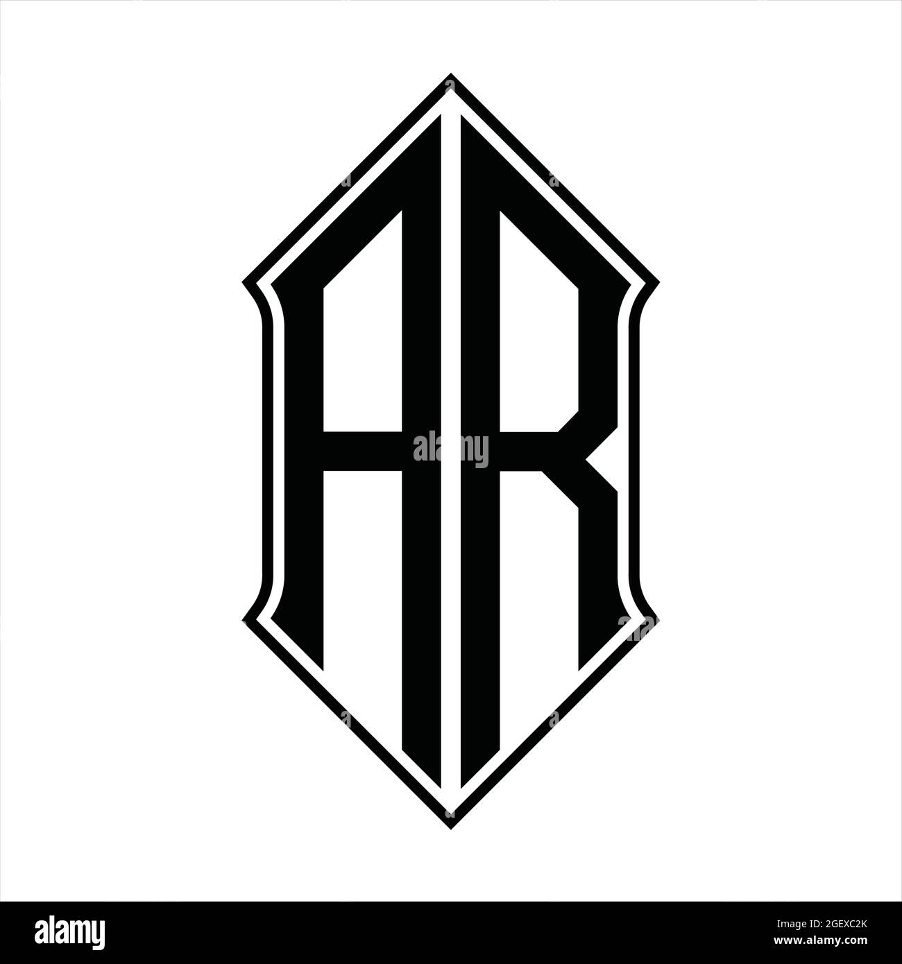 Logo AR monogramma con schermo e disegno a contorno nero immagine vettoriale icona astratto Illustrazione Vettoriale