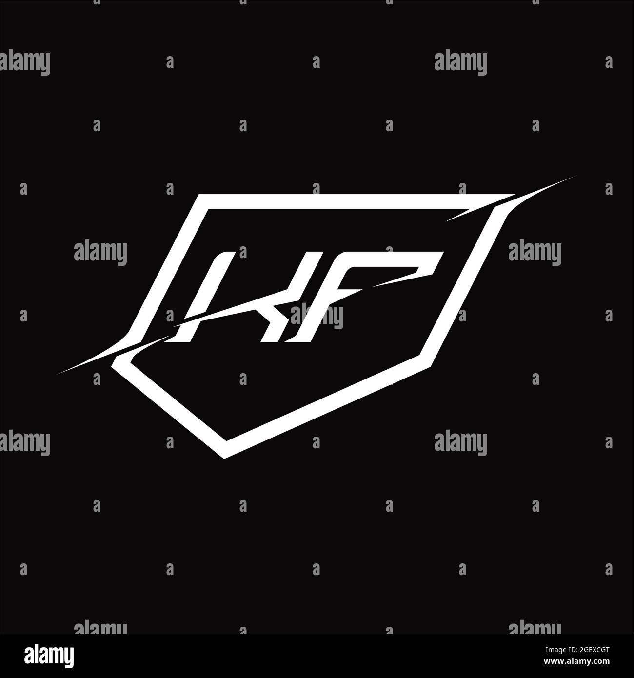 Monogramma con logo KF con modello di disegno in nero dalla forma astratta Illustrazione Vettoriale