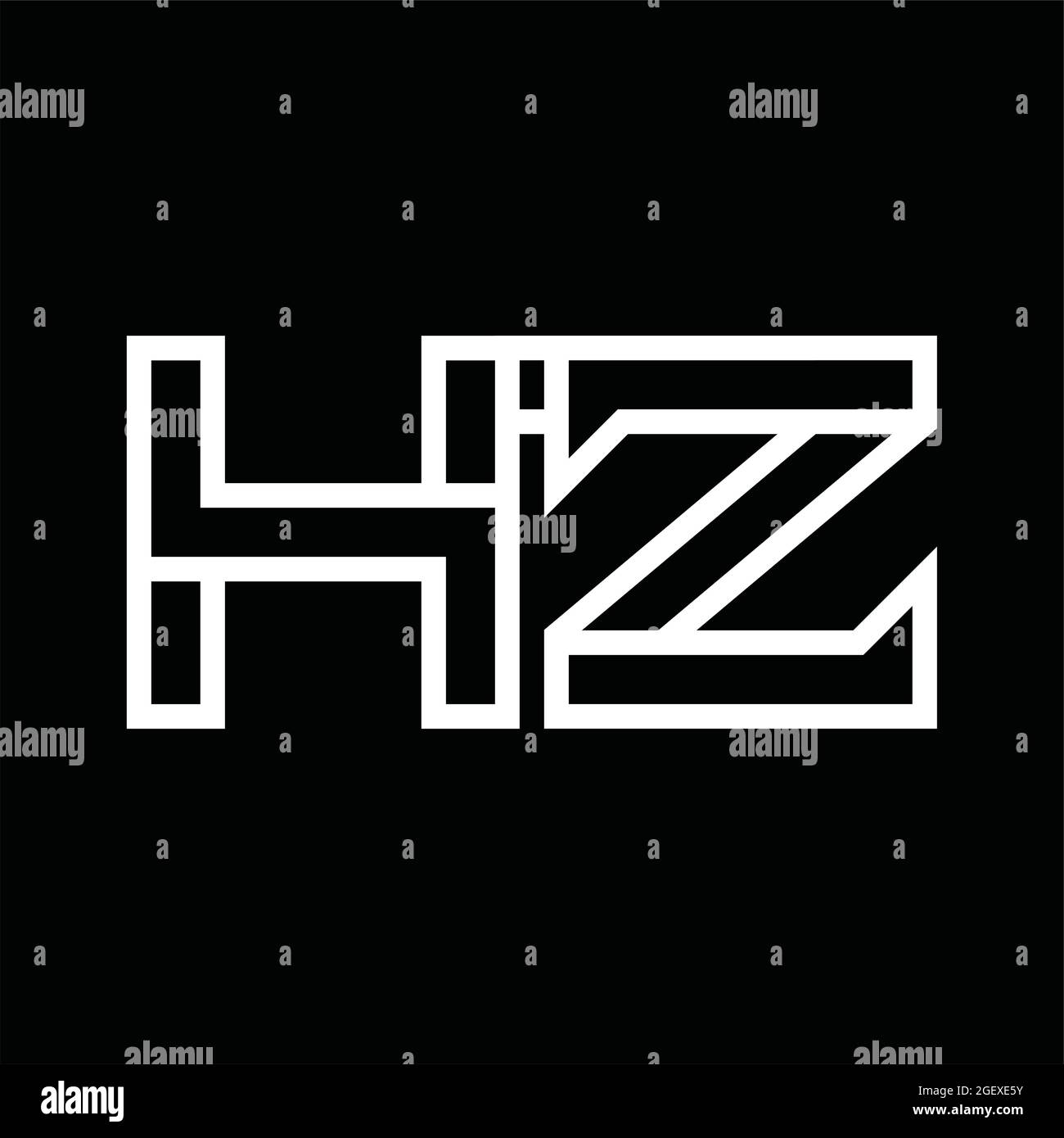 HZ Logo monogramma con spazio negativo in stile linea sul terreno nero Illustrazione Vettoriale