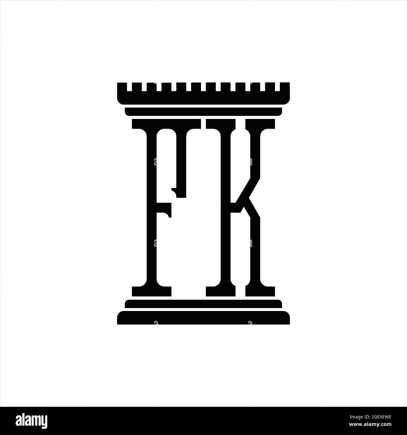 Monogramma con logo FK con spazio negativo in stile linea sul terreno nero Illustrazione Vettoriale