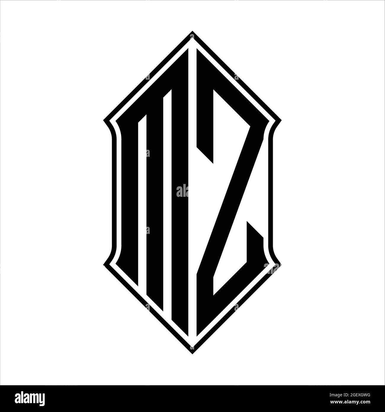 Monogramma con logo MZ con schermo e disegno a contorno nero immagine vettoriale icona astratto Illustrazione Vettoriale