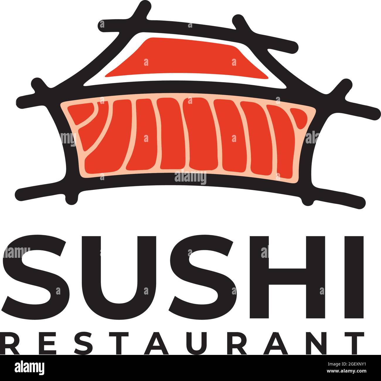 Ristorante di sushi di arte di linea, salmone e tonno pesce di carne sfondo vettoriale design Illustrazione Vettoriale