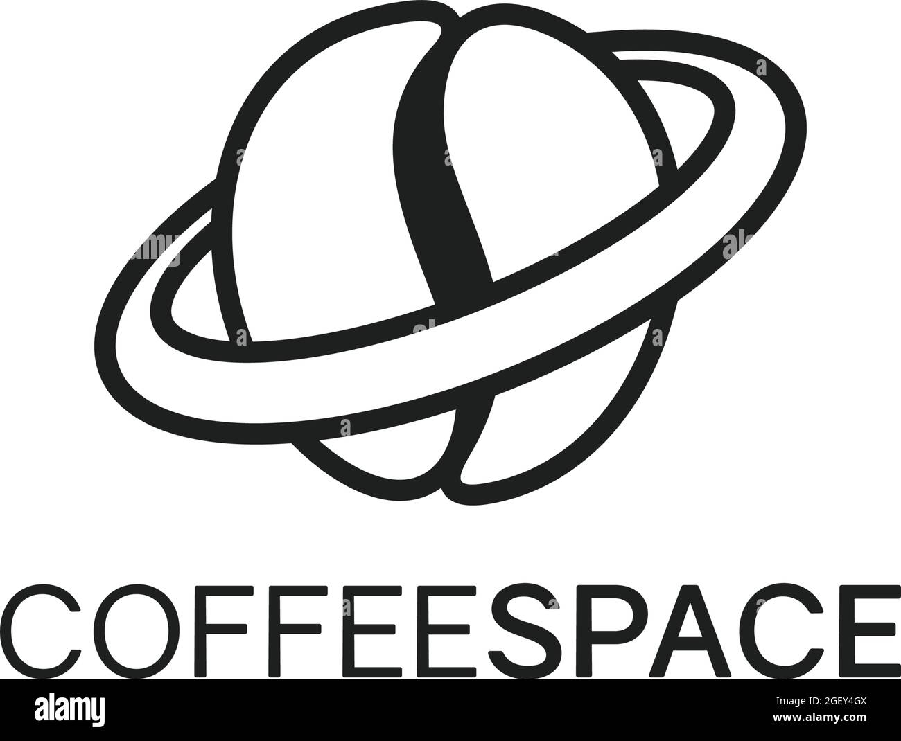 LOGO DEL CAFFÈ CON SPAZIO PIANETA CREATIVO ASTRATTO DESIGN IDEA VETTORIALE MONOGRAMMA BIANCO E NERO PER LE IMPRESE Illustrazione Vettoriale
