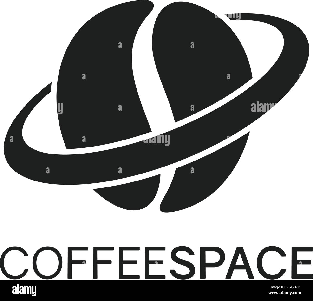 LOGO DEL CAFFÈ CON SPAZIO PIANETA CREATIVO ASTRATTO DESIGN IDEA VETTORIALE MONOGRAMMA BIANCO E NERO PER LE IMPRESE Illustrazione Vettoriale