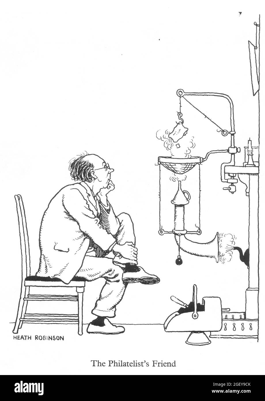 Pagina da William Heath Robinson (1872-1944) invenzioni: L'amico filatelista Foto Stock