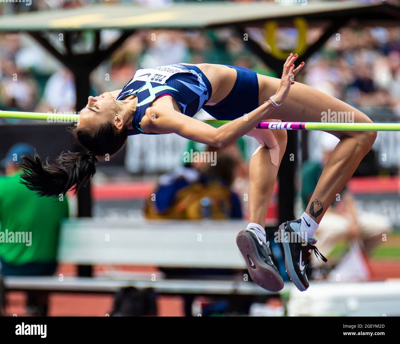 21 agosto 2021 Eugene O USA: Iryna Gerashchenko libera il bar e vince il salto contro Vashti Cunningham durante il Nike Prefontaine Classic a Hayward Field Eugene, O Thurman James/CSM Foto Stock