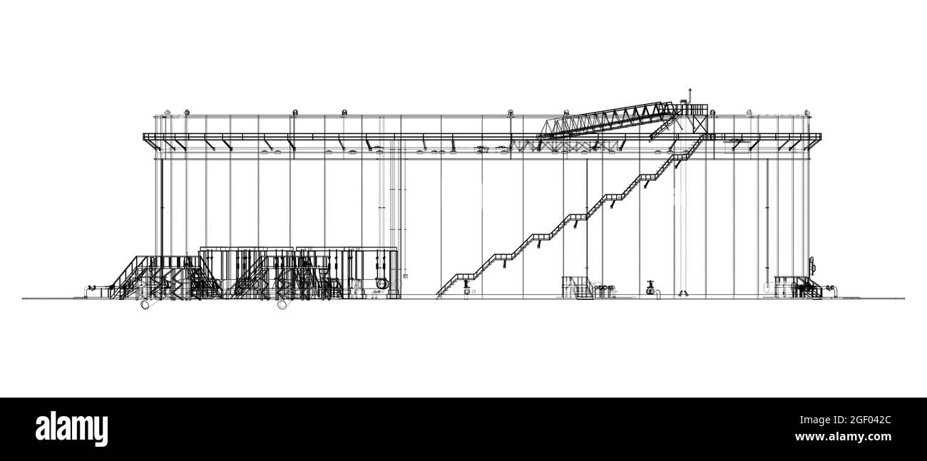 Serbatoio dell'olio grande con tetto flottante. Vettore Illustrazione Vettoriale