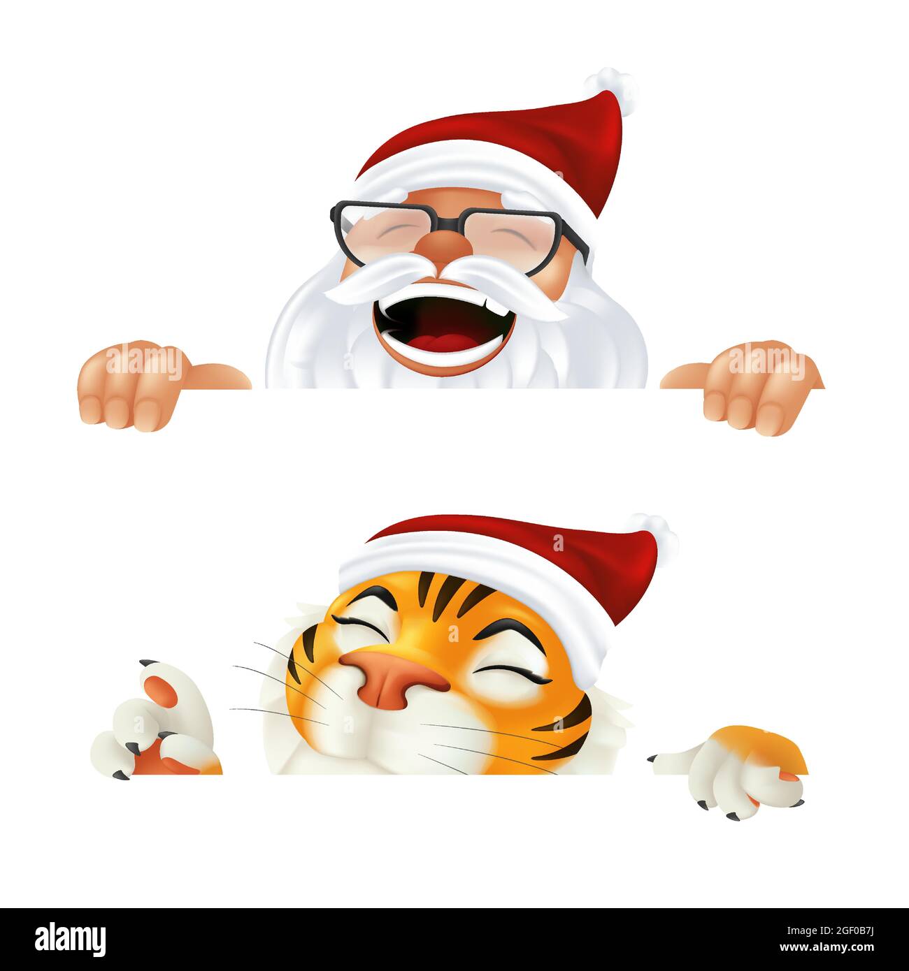 Divertente cartone animato Babbo Natale e Tiger - simbolo dell'anno dal  calendario cinese. Ridendo e sorridendo i personaggi di Natale che  sbirciavano da dietro l'orizzonte Immagine e Vettoriale - Alamy