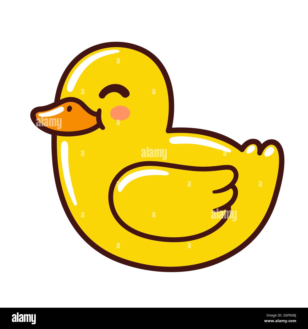 Carino gomma gialla Ducky in stile cartoon semplice. Illustrazione dell'anatra giocattolo vettoriale. Illustrazione Vettoriale