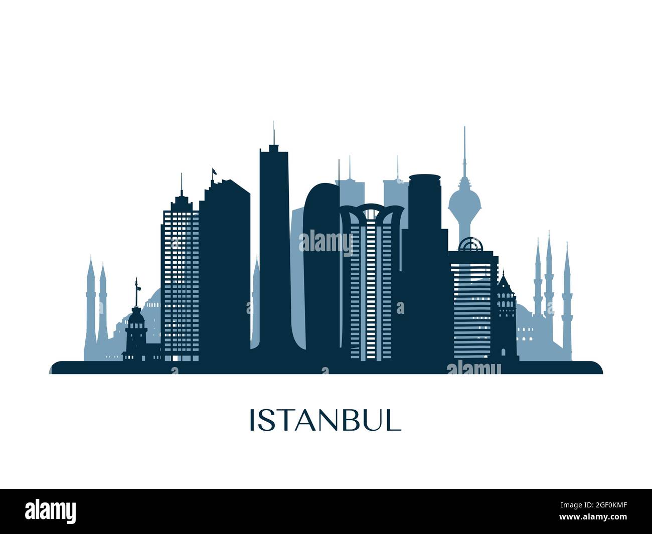 Skyline di Istanbul, silhouette monocromatica. Illustrazione vettoriale. Illustrazione Vettoriale