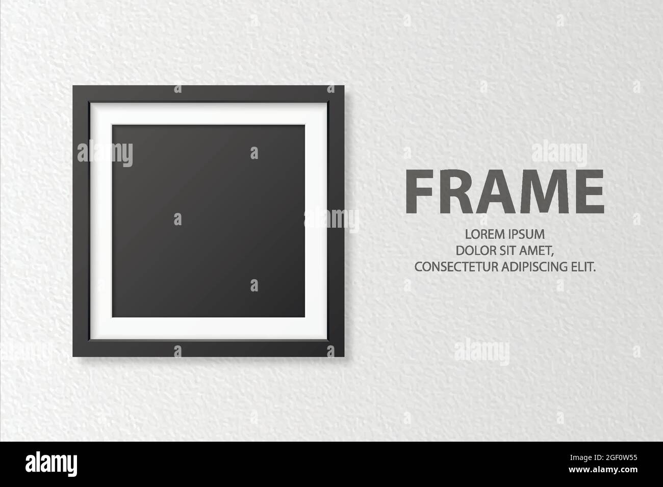 Vector 3d Realistic Blank Square 4 Black Wooden Simple Modern Frame su White Textured Wall background. Può essere utilizzato per le presentazioni. Design Illustrazione Vettoriale