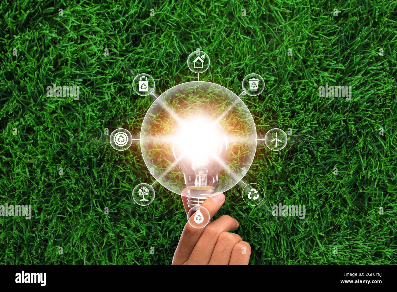 Idea, energia verde, eco business, riciclaggio e cura del pianeta Foto Stock