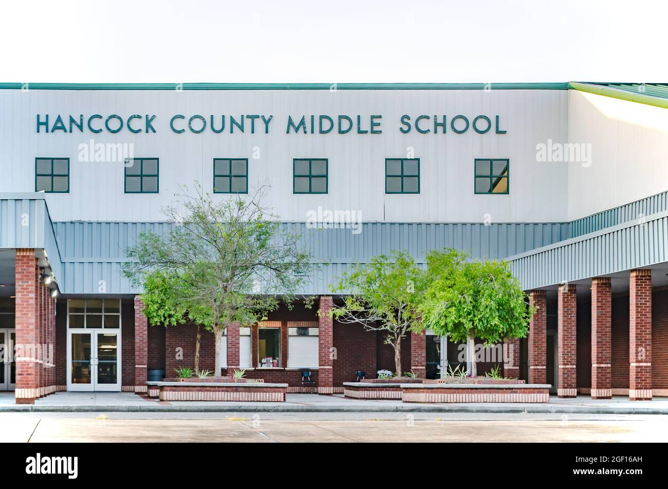 Hancock Middle School è temporaneamente chiusa a causa di un'impennata di casi COVID-19 attraverso la costa del Golfo del Mississippi, 22 agosto 2021, a Kiln, Mississippi. Foto Stock