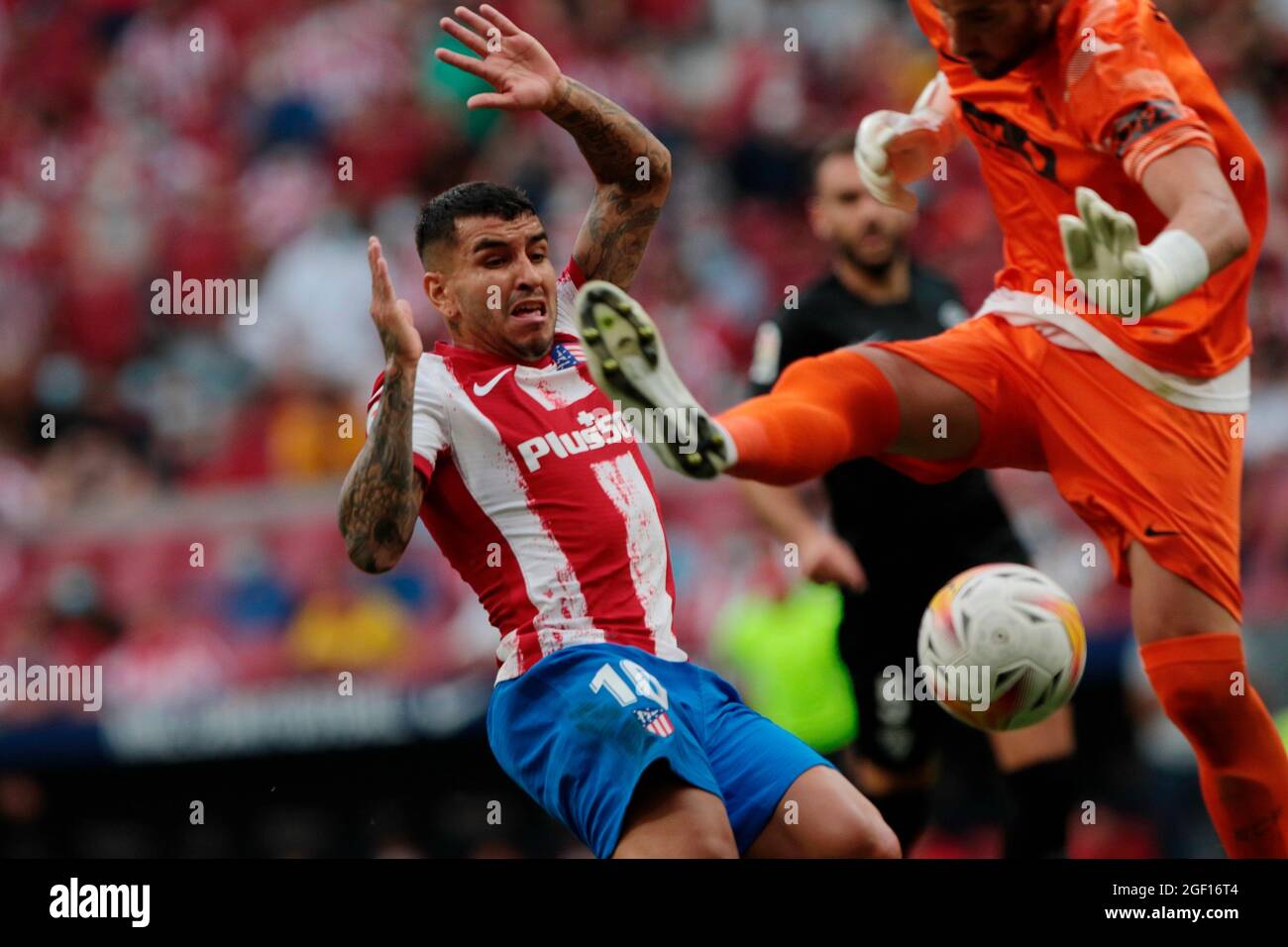 Madrid, spagnolo. 22 agosto 2021. Madrid, Spagna, 22.08.2021.- Atlético de Madrid vs Elche C.F. Partita della lega di calcio spagnola il giorno 2 dello stadio Wanda Metropolitano di Madrid. Atletico de Madrid giocatore Correa Punteggio Goal Credit: Juan Carlos Rojas/dpa/Alamy Live News Foto Stock