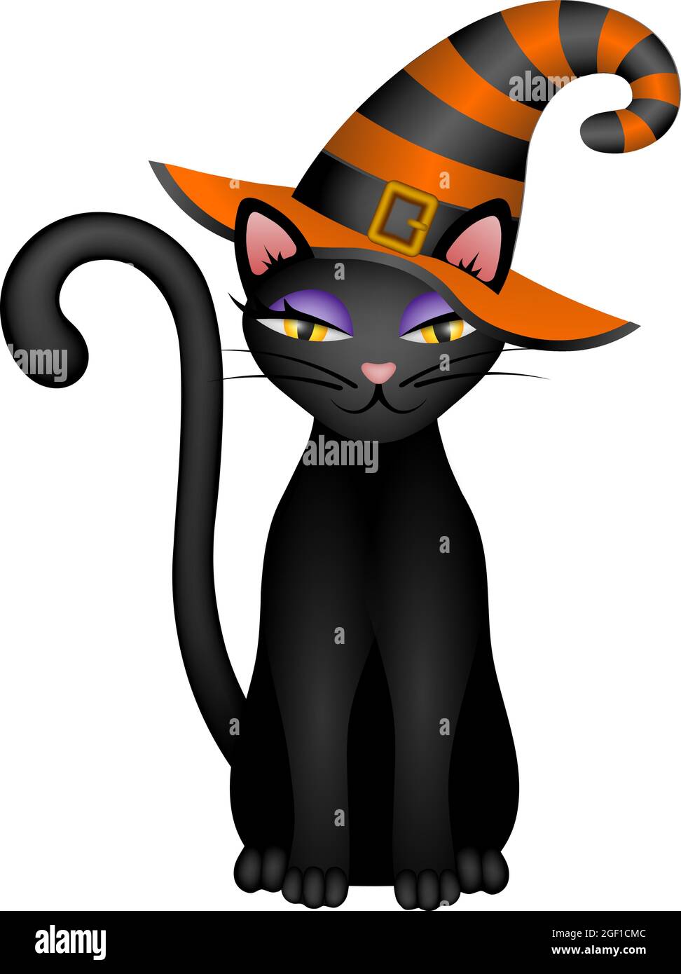 Gatto nero di Halloween con cappello di strega Illustrazione Vettoriale