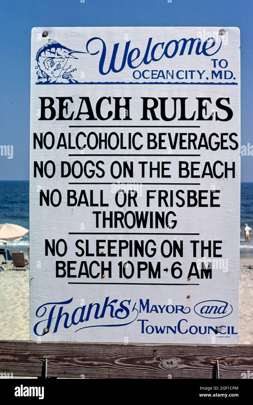 Beach rules, Ocean City, Maryland, 1985 Foto Stock