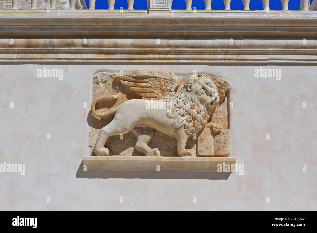 Il Leone di San Marco sulla Loggia a Hvar, Croazia Foto Stock