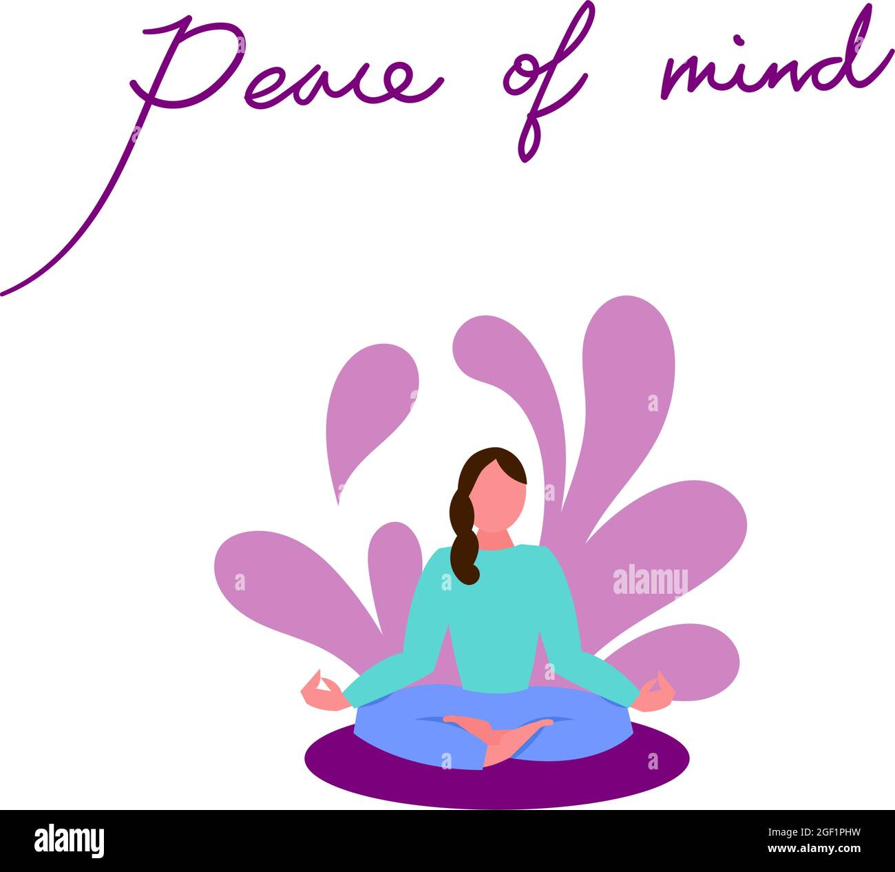 Pace di Mind.Meditation in lotus posa su sfondo bianco. Pratica di yoga per la salute della mente e del corpo. Relax e pace. Illustrazione piatta vettoriale Illustrazione Vettoriale