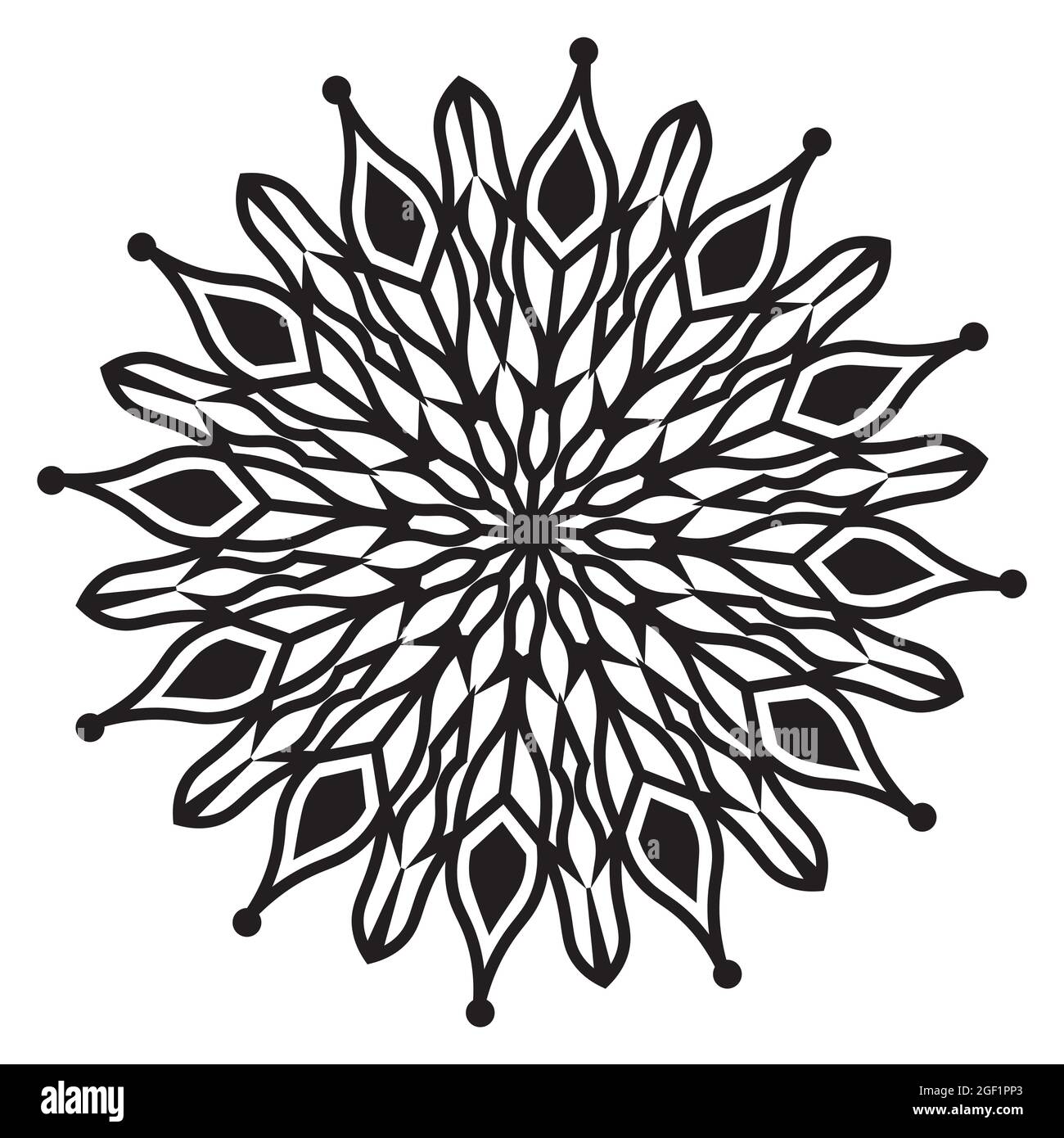 mandala elemento isolato di ornamento indiano decorativo stile floreale astratto nero e bianco disegno di sfondo Illustrazione Vettoriale