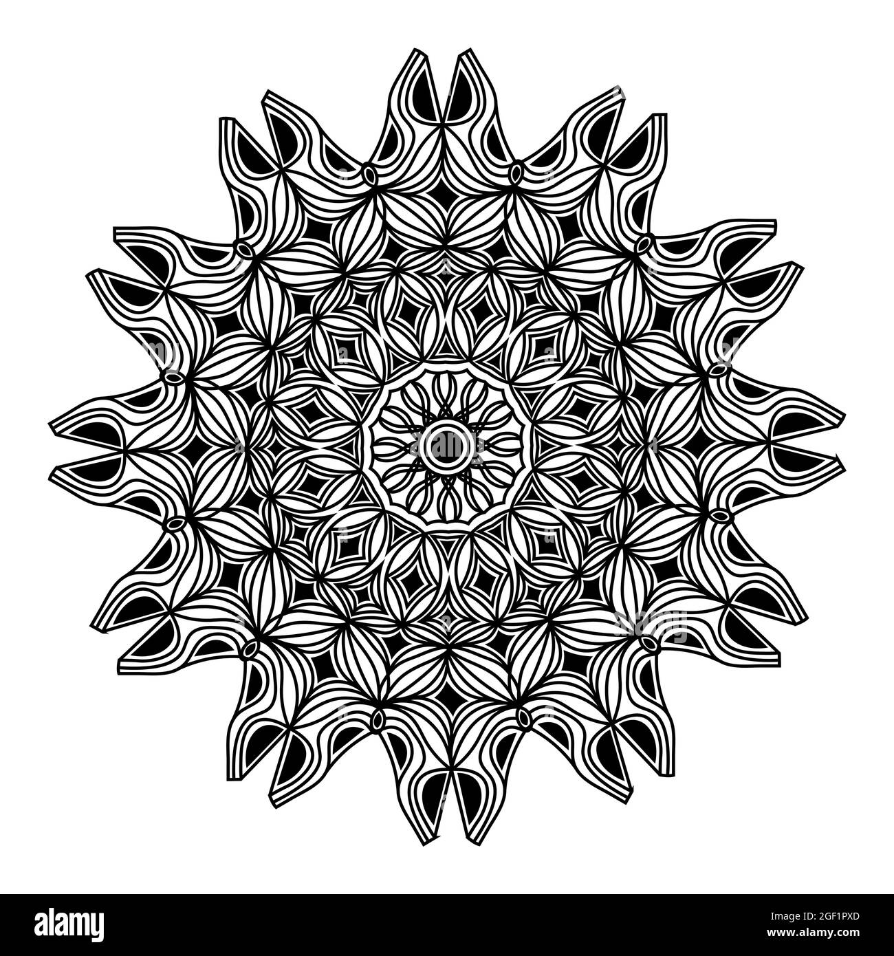 mandala elemento isolato di ornamento indiano decorativo stile floreale astratto nero e bianco disegno di sfondo Illustrazione Vettoriale