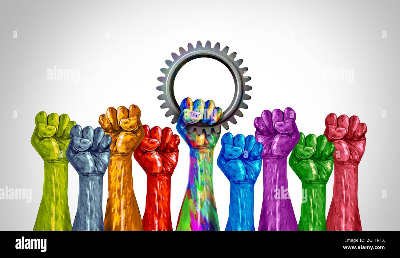 Giornata dei lavoratori e celebrazione del lavoro per i dipendenti e un gruppo di lavoratori diversi o diritti sindacali per il concetto di lavoratore e la diversità nel business. Foto Stock