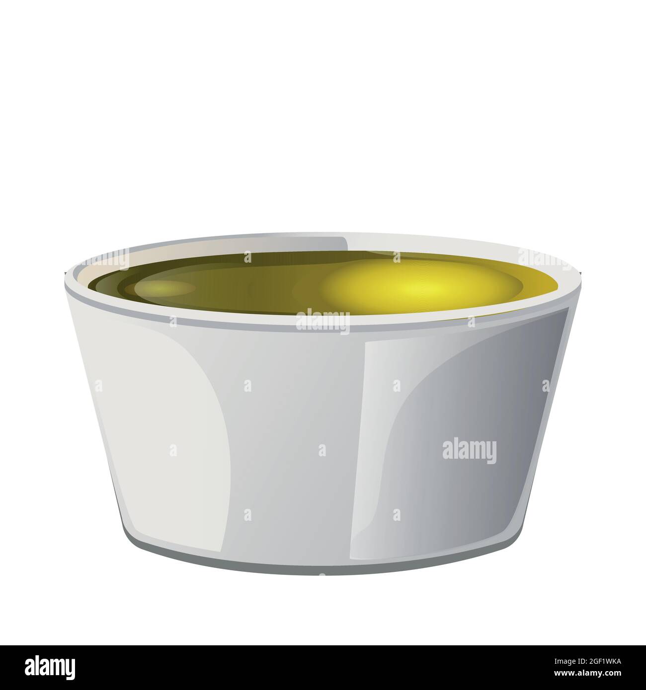 Olio d'oliva giallo in ciotola in stile cartone animato. Illustrazione Vettoriale