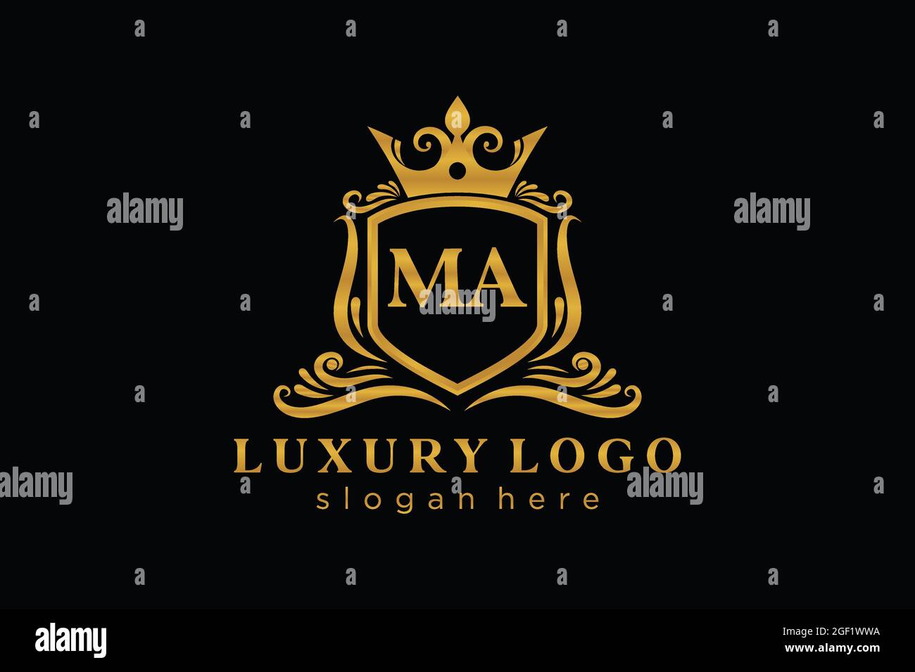 Modello di logo MA Letter Royal Luxury in arte vettoriale per ristoranti, Royalty, Boutique, caffè, hotel, Araldica, Gioielli, Moda e altri vettori illustratore Illustrazione Vettoriale