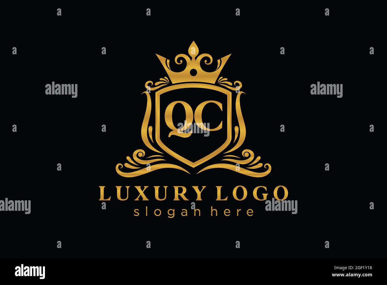 Modello del logo QC Letter Royal Luxury in Vector Art per ristoranti, Royalty, Boutique, caffè, hotel, Araldica, Gioielli, Moda e altri vettori illustratore Illustrazione Vettoriale