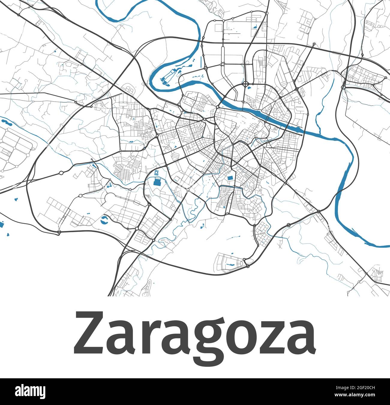 Mappa di Saragozza. Mappa dettagliata dell'area amministrativa della città di Saragozza. Panorama urbano. Illustrazione vettoriale senza royalty. Mappa del profilo con autostrade, stre Illustrazione Vettoriale