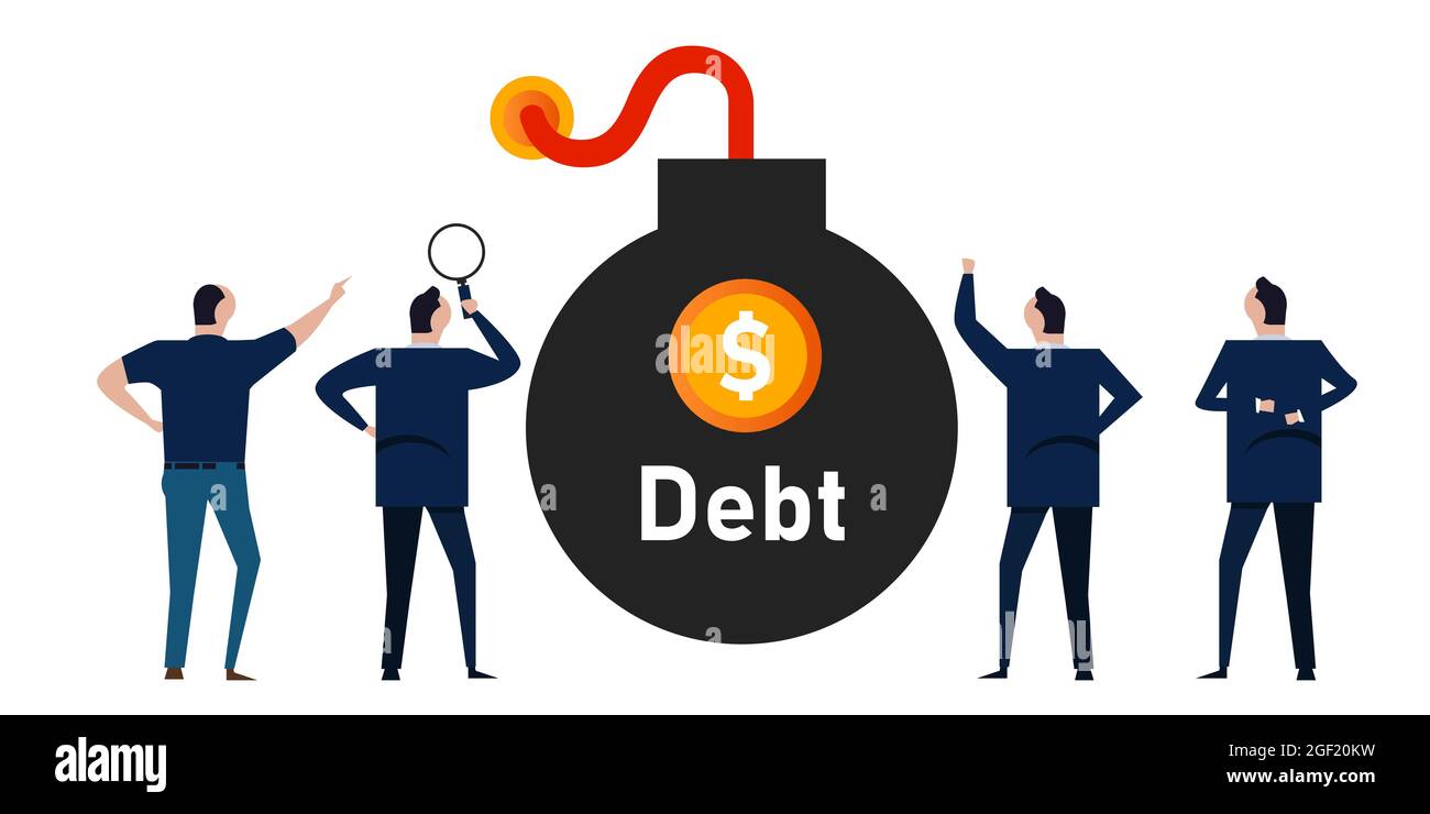 rischio di bomba debitoria di grandi passività in attesa di colpo businessman analizzare la crisi in anticipo Illustrazione Vettoriale