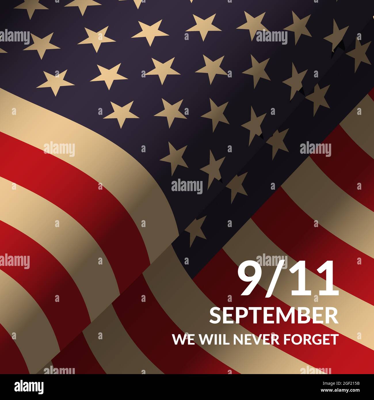9.11 banner commemorativo con bandiera americana realistica Illustrazione Vettoriale