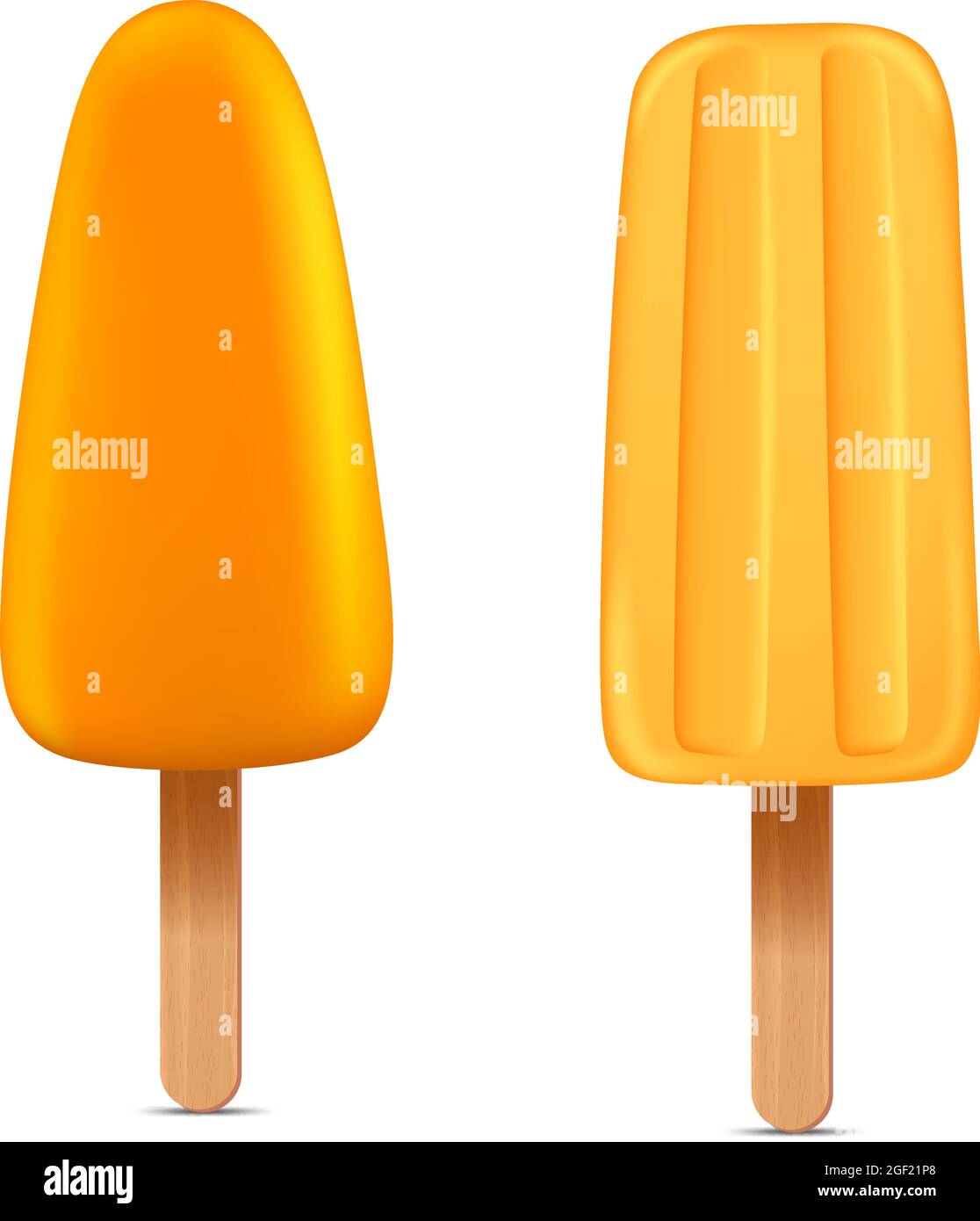 Set di luminoso e realistico pop-sicle in casa congelato, vettore realistico gelato icona succosa Illustrazione Vettoriale