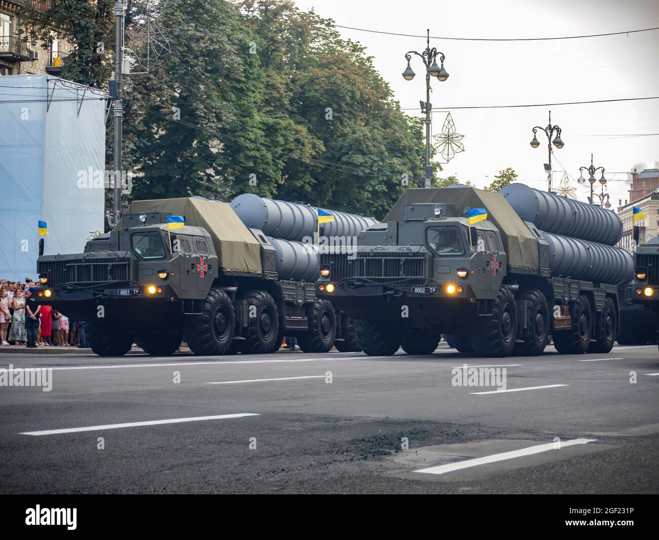 Kiev, Ucraina. 22 agosto 2021. I sistemi di lancio dei missili mobili ucraini guideranno durante le prove della parata militare che si svolgerà il giorno dell'Indipendenza. (Foto di Valera Golovniov/SOPA Images/Sipa USA) Credit: Sipa USA/Alamy Live News Foto Stock