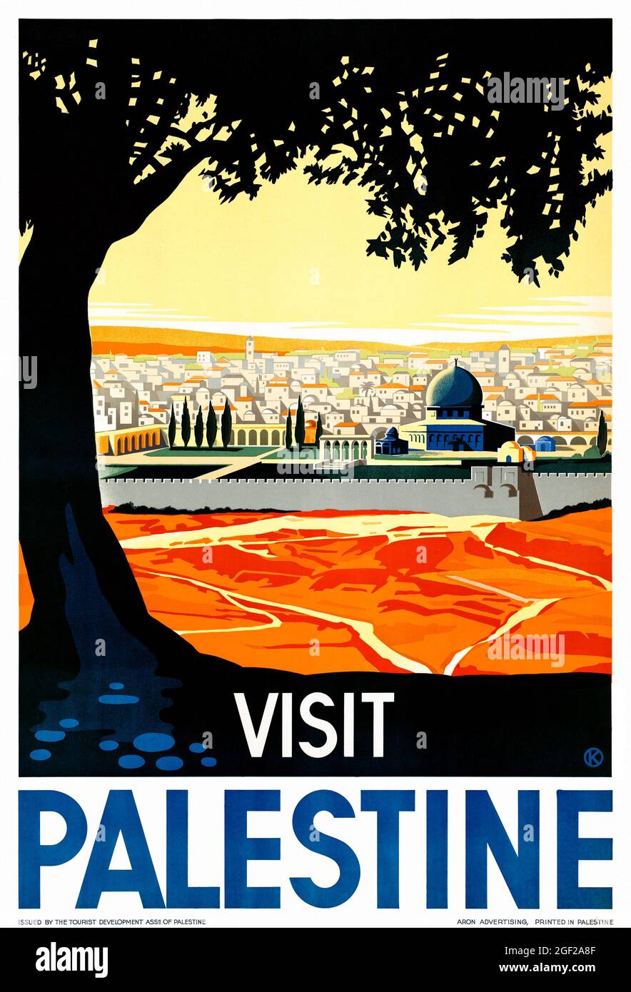 Visita alla Palestina di Franz Kraus (1905-1998). Poster d'epoca restaurato pubblicato nel 1936 in Palestina. Foto Stock