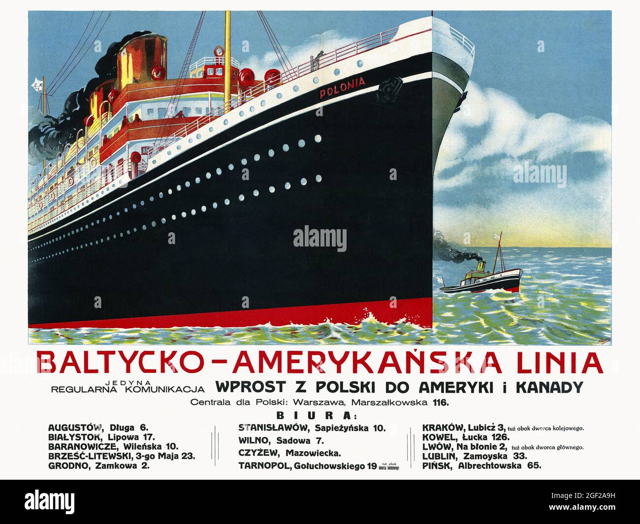 Bałtycko - Amerykańska Linia di M. Zaspicki (date sconosciute). Poster d'epoca restaurato pubblicato negli anni '30 in Polonia. Foto Stock