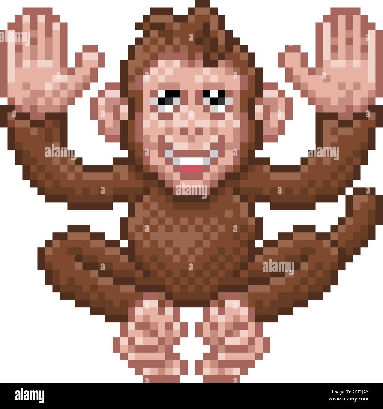Scimmia pixel Art Safari Animal Video gioco Cartoon Illustrazione Vettoriale