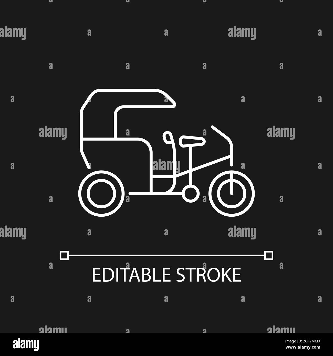 Triciclo taxi bianco icona lineare per tema scuro Illustrazione Vettoriale