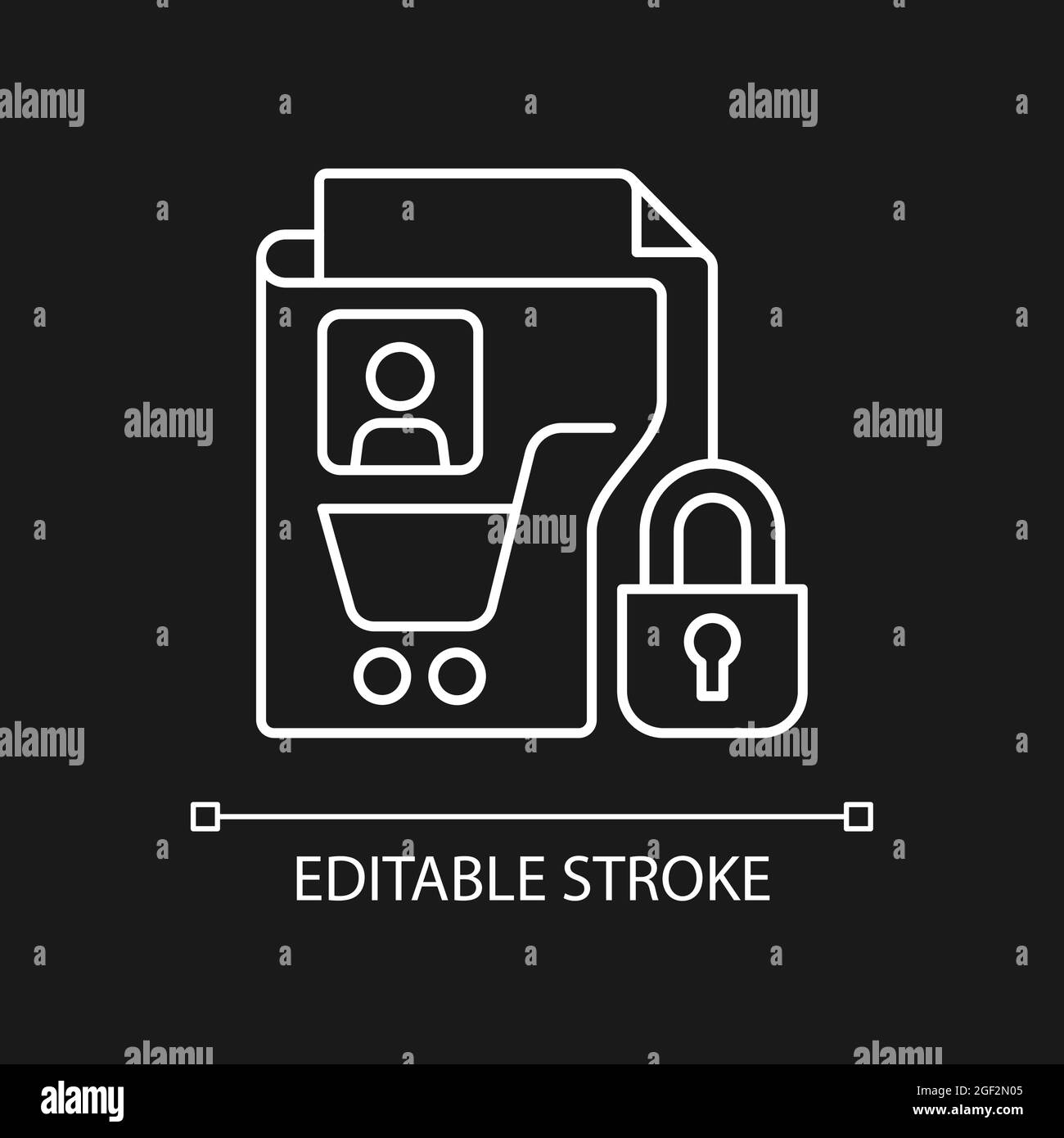 Icona lineare bianca per la privacy dei dati dei consumatori per il tema scuro Illustrazione Vettoriale