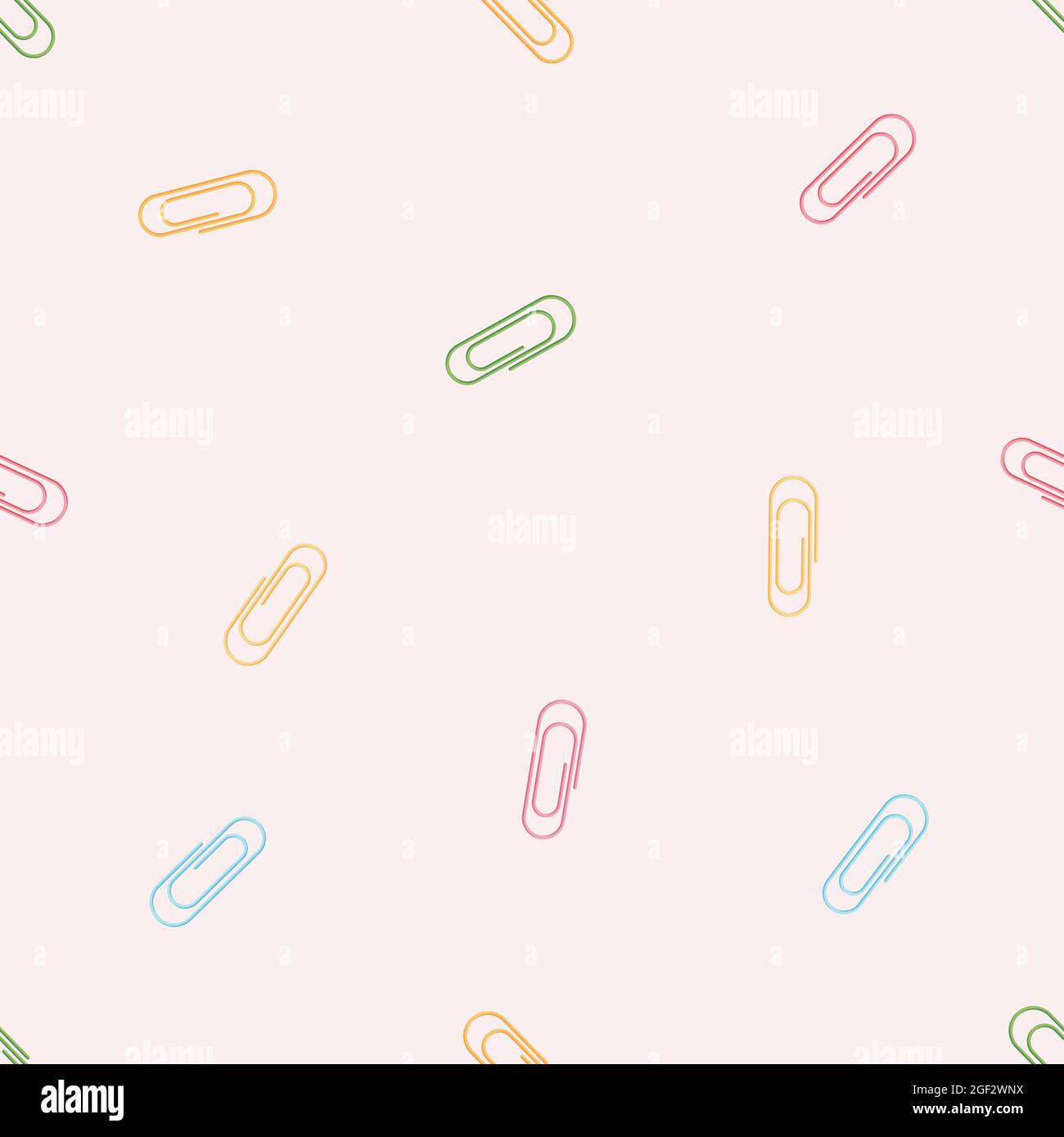 Patter senza cuciture in stile cartoon piatto con clip in carta multicolore isolata su sfondo rosa. Illustrazione Vettoriale