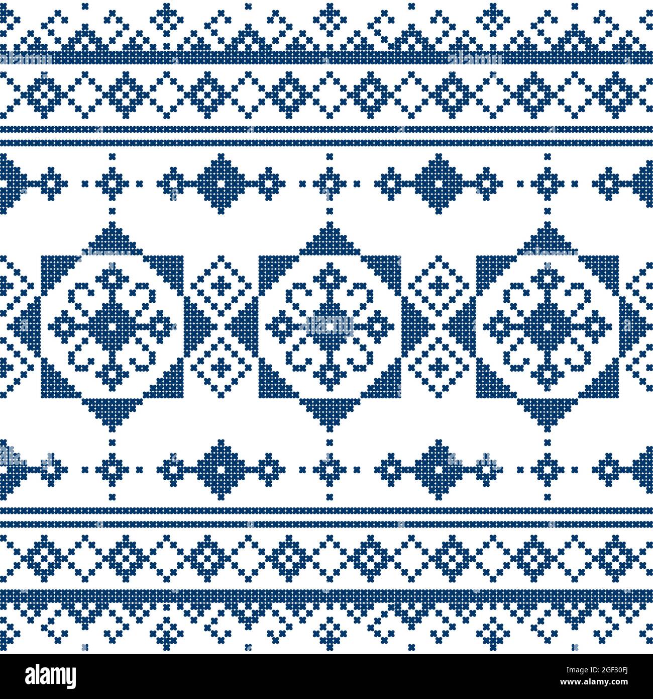 Zmijanjski vez tradizionale vettoriale arte popolare motivo senza cuciture - tessuto o stampa design ispirato da disegni della Bosnia Erzegovina Illustrazione Vettoriale