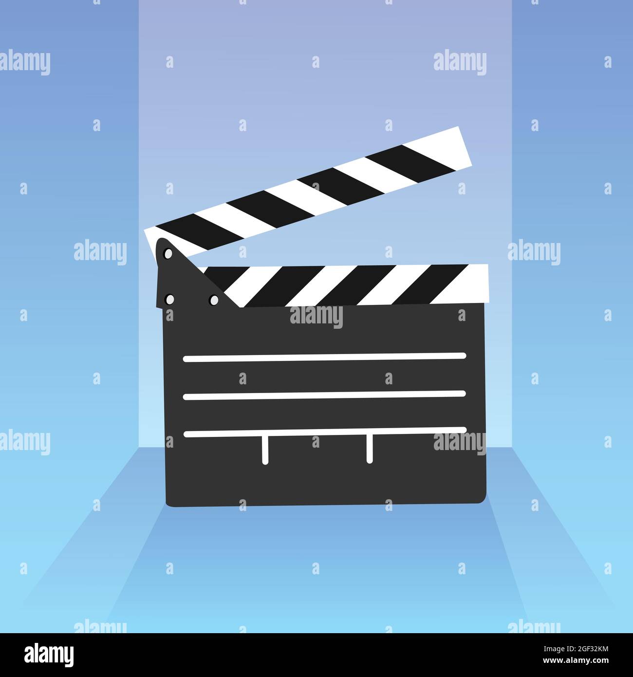 Vettore scheda clapper 3D isolato. Clapperboard aperto, attrezzatura per la produzione di film. Illustrazione Vettoriale