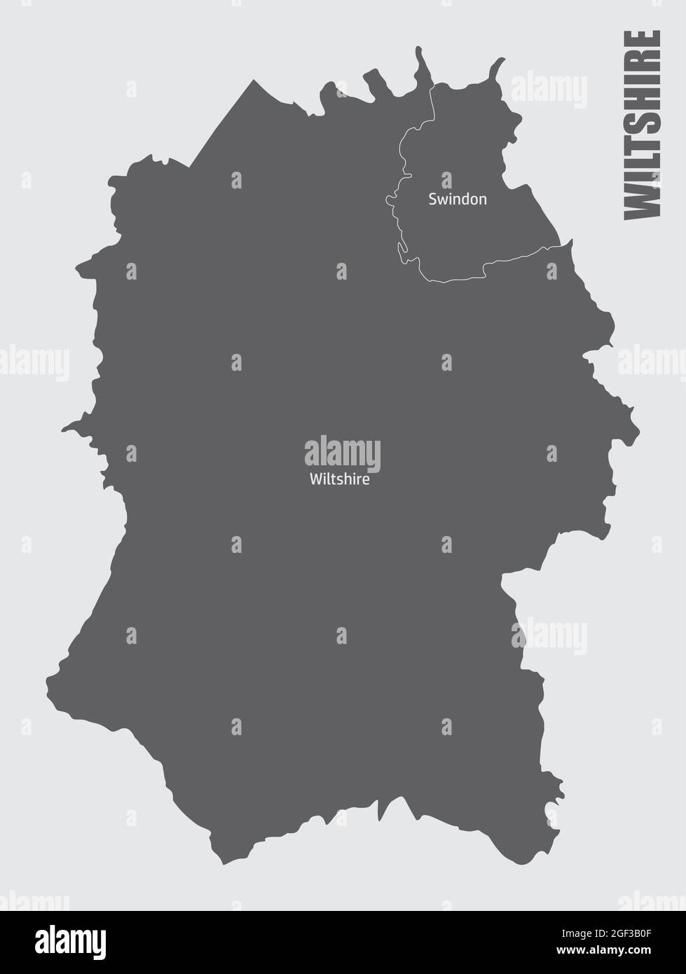 Wiltshire County isolato mappa diviso in distretti con etichette, Inghilterra Illustrazione Vettoriale