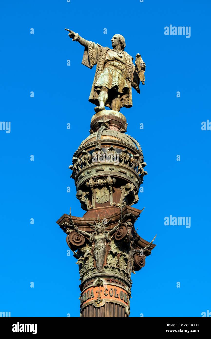Il monumento di Colombo, Barcellona, in Catalogna, Spagna Foto Stock