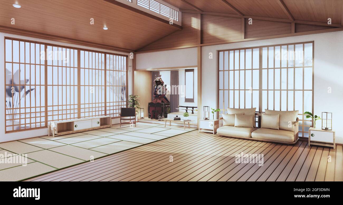 Divani mobili su mockup legno camera design minimal.3D rendering Foto Stock