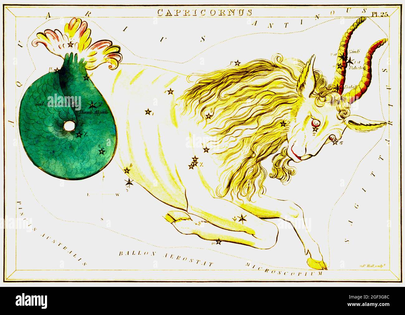 Vintage Sidney Hall, mappe astronomiche/astrologiche delle stelle - Capricorno Foto Stock