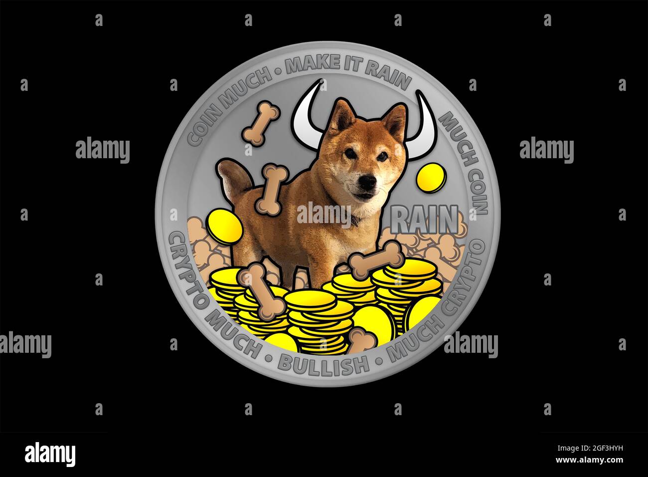 shiba inu, shib, moneta doge cripto valuta, renderlo pioggia tema, bullish Foto Stock