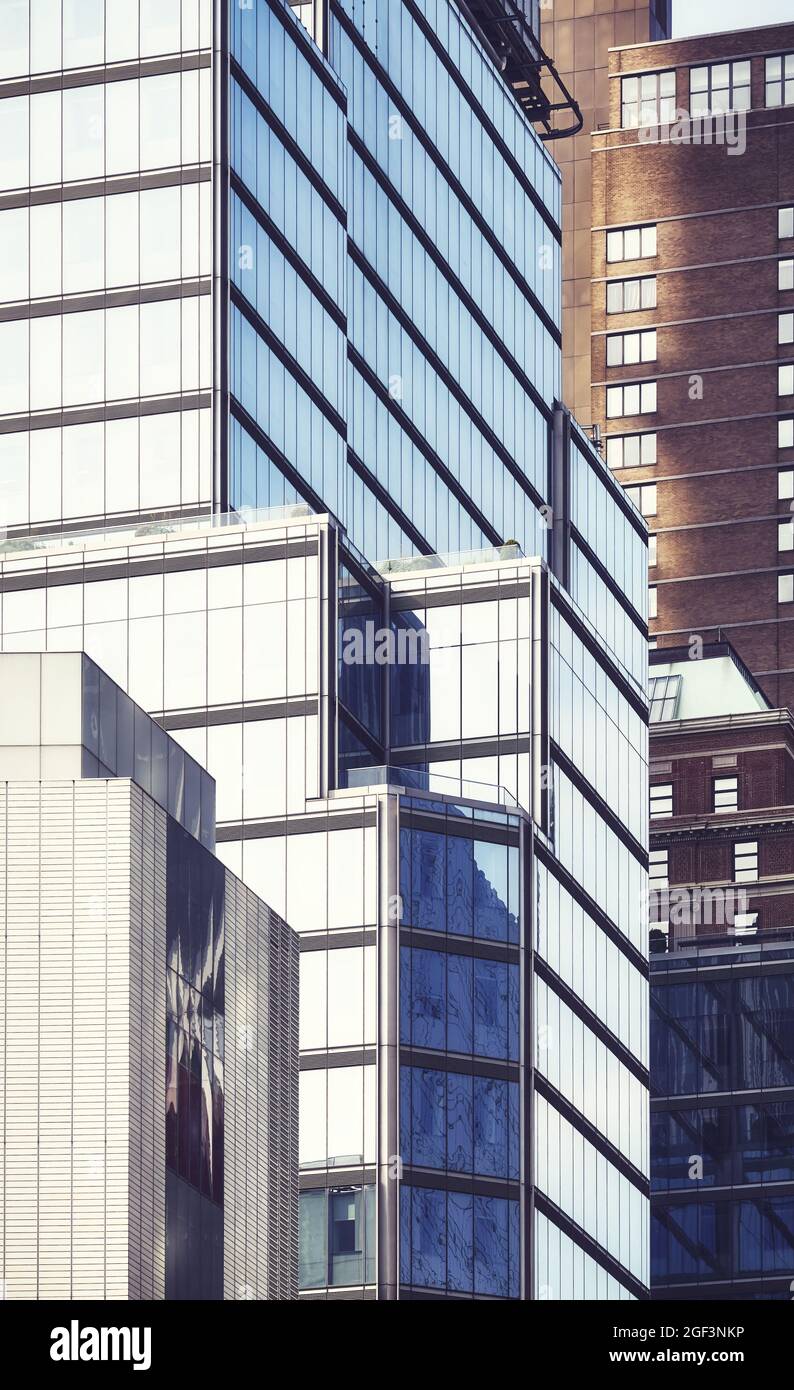Manhattan architettura varia, tonificazione del colore applicato, New York City, Stati Uniti d'America. Foto Stock